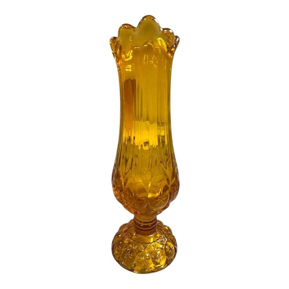 Vintage 1950s Kanawha Glass Amber Moon And Stars 10" Swung Pedestal Vase Yellow - Picture 3 of 8